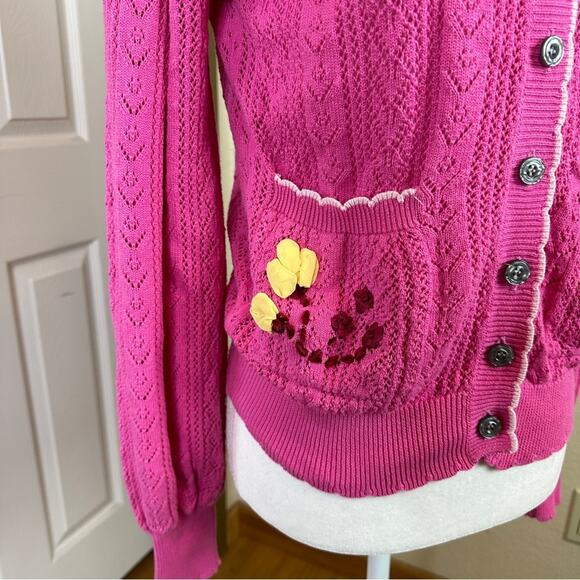 LoveShackFancy Pink Knit Flower Appliqué Pocket Cardigan Sweater. ⭐️Rare.⭐️ - Picture 3 of 13